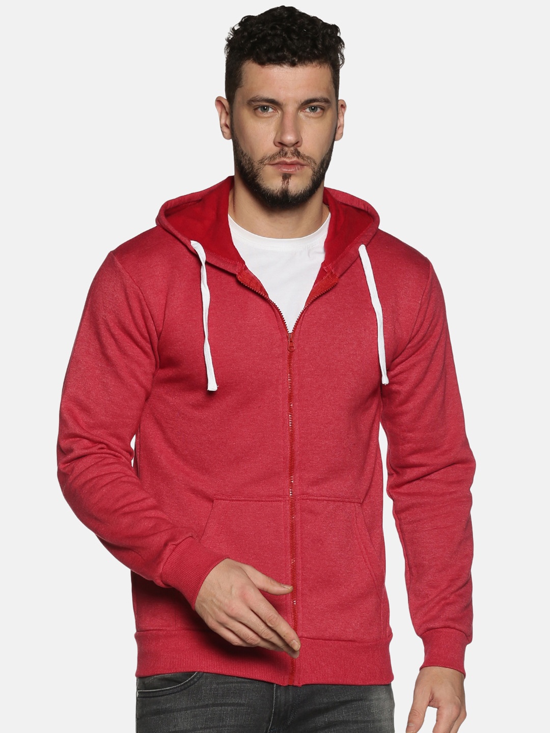 

Instafab Men Maroon Solid Hooded Sweatshirt
