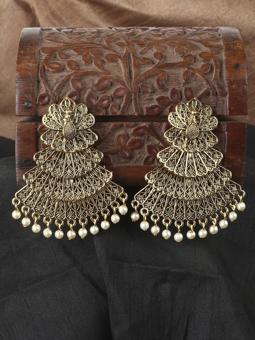 

ANIKAS CREATION Gold-Plated & Off-White Triangular Drop Earrings