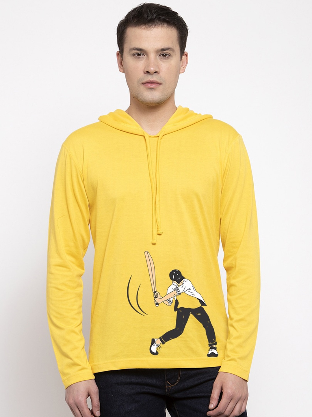 Friskers Men Yellow Printed Hood T-shirt