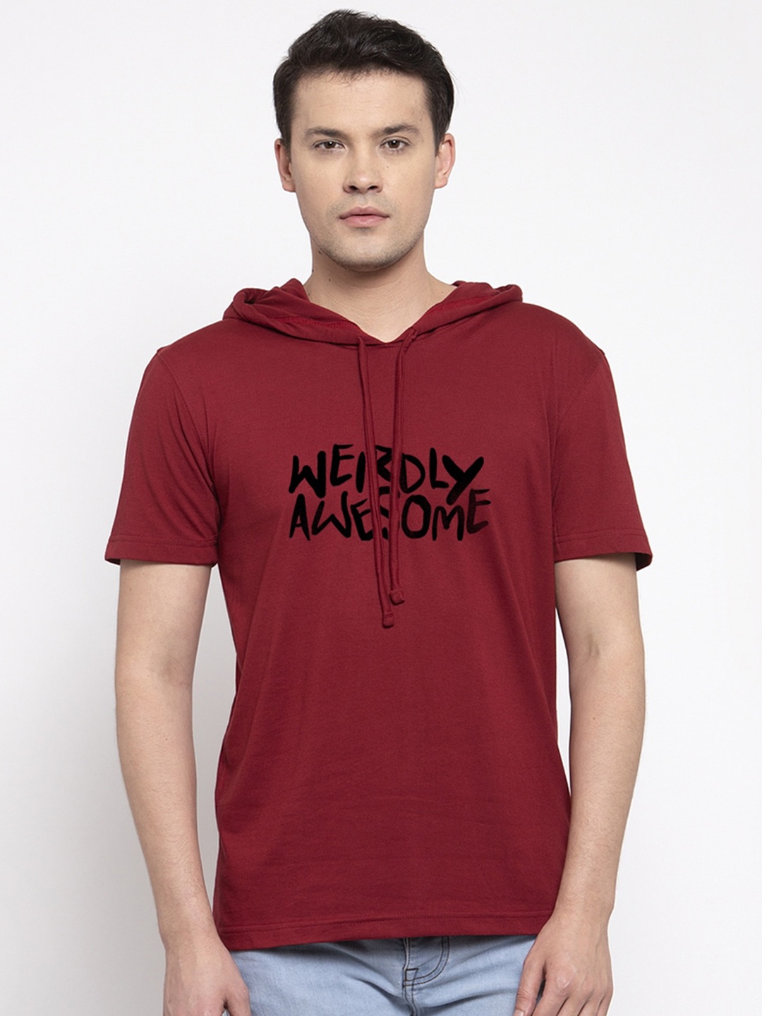 

Friskers Men Maroon Printed Hood T-shirt