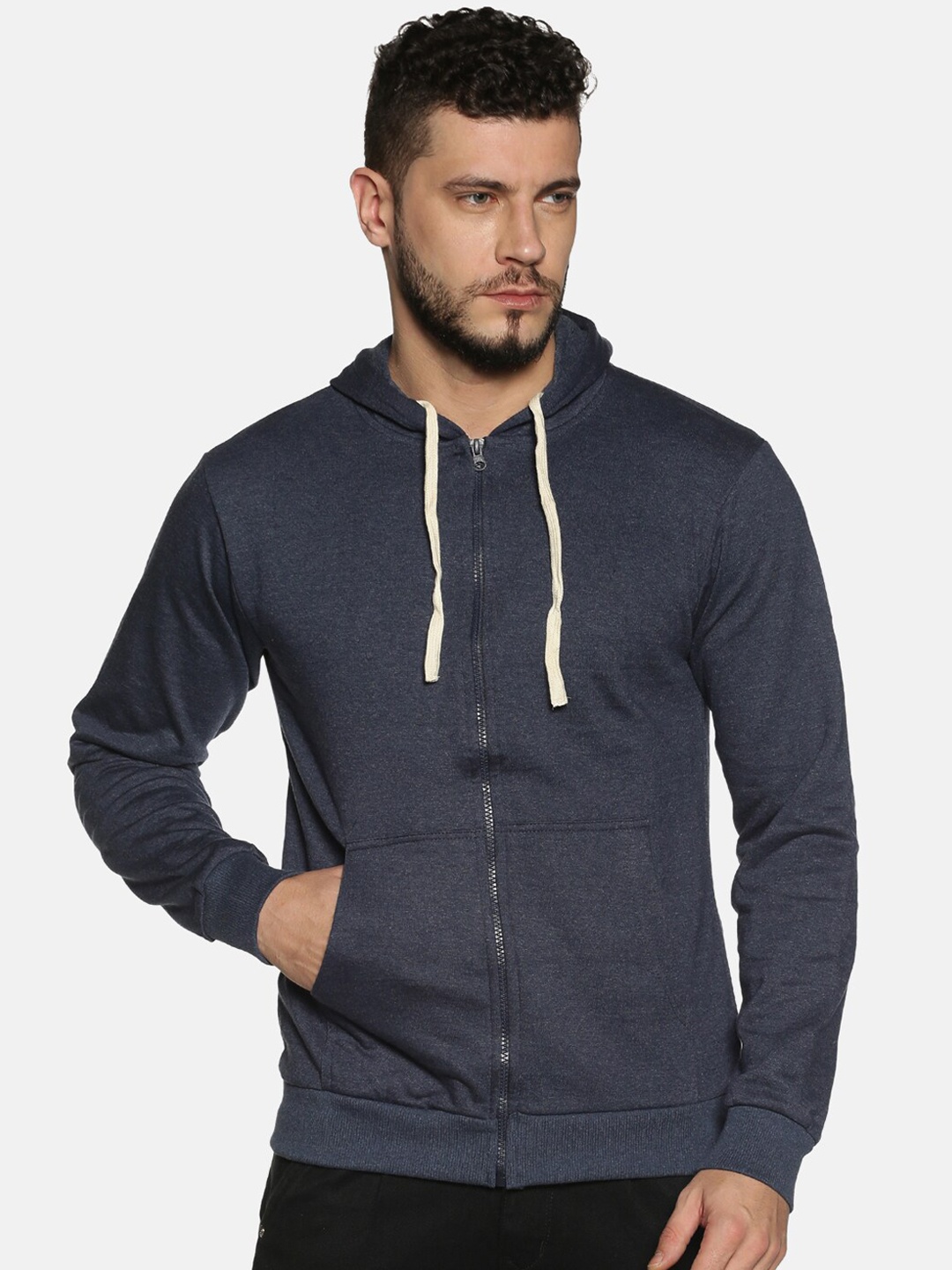 

Instafab Men Blue Solid Hooded Sweatshirt