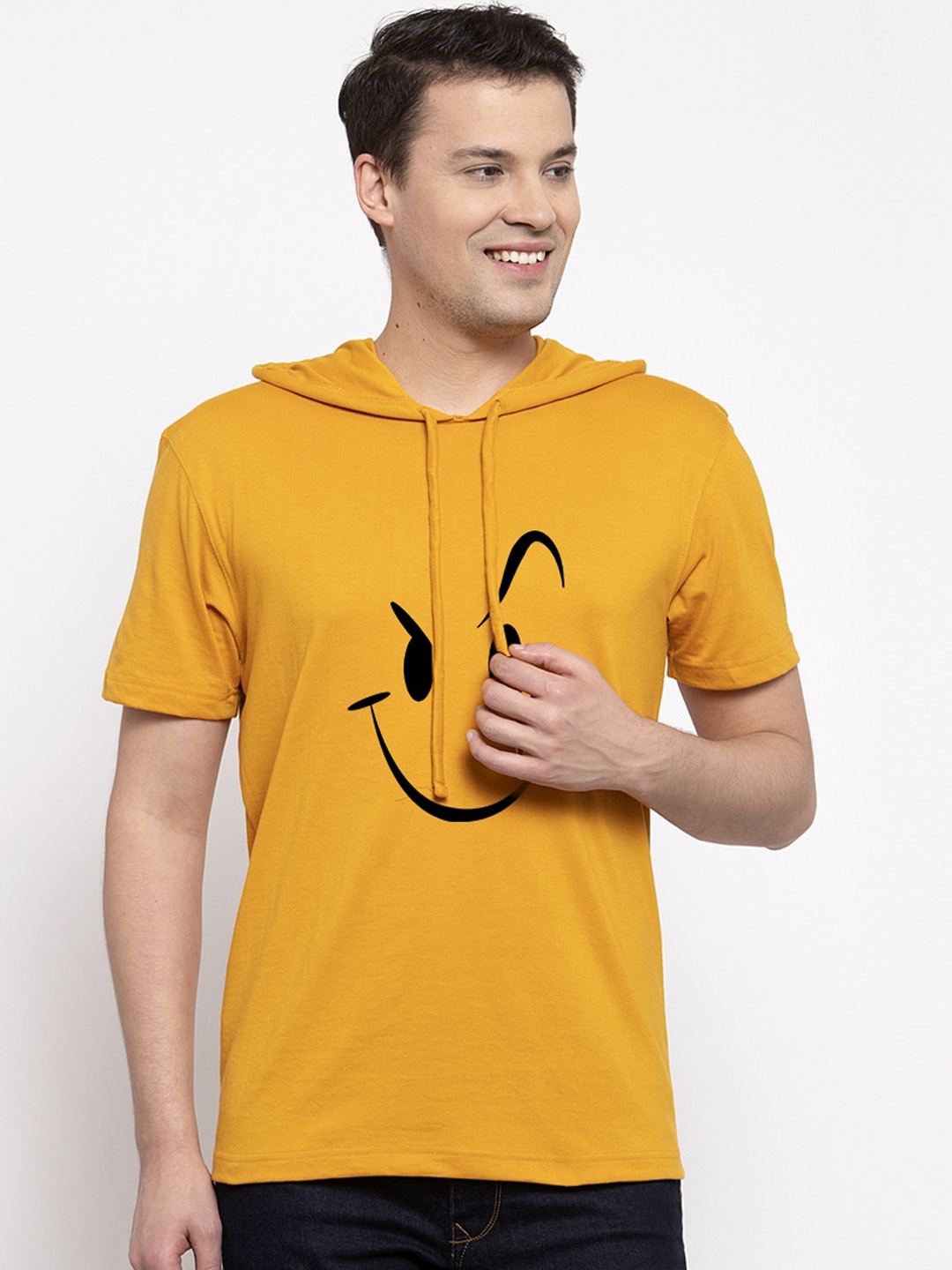

Friskers Men Yellow Printed Hood T-shirt