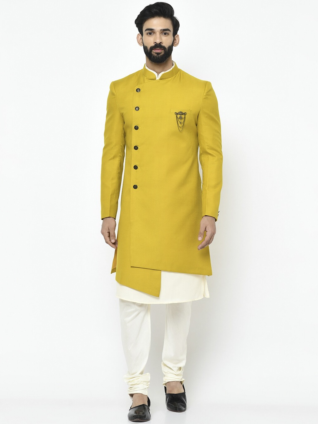 

KISAH Men Solid Indowestern Sherwani Set, Mustard