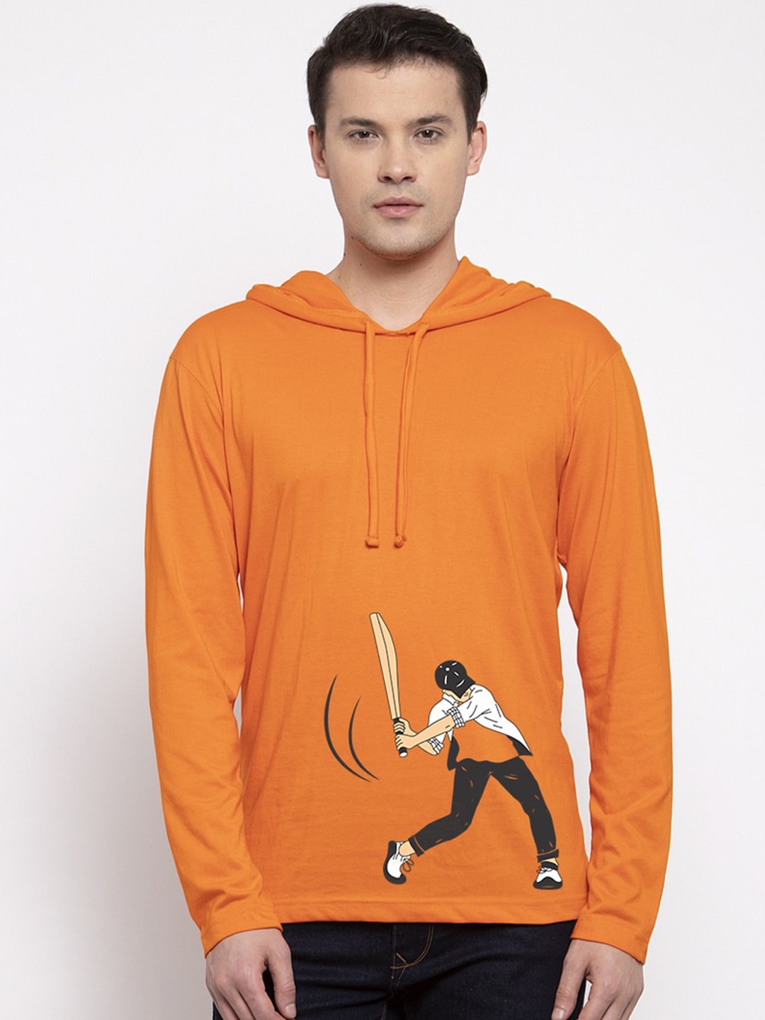 

Friskers Men Orange Printed Hood T-shirt
