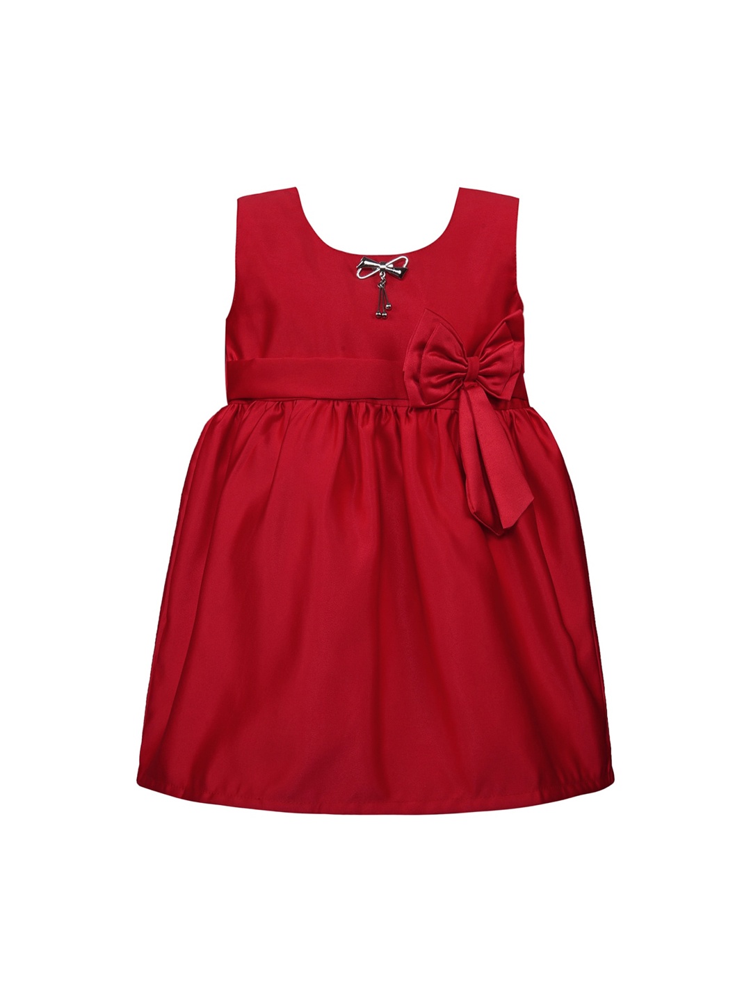 Wish Karo Girls Red Solid Fit and Flare Dress