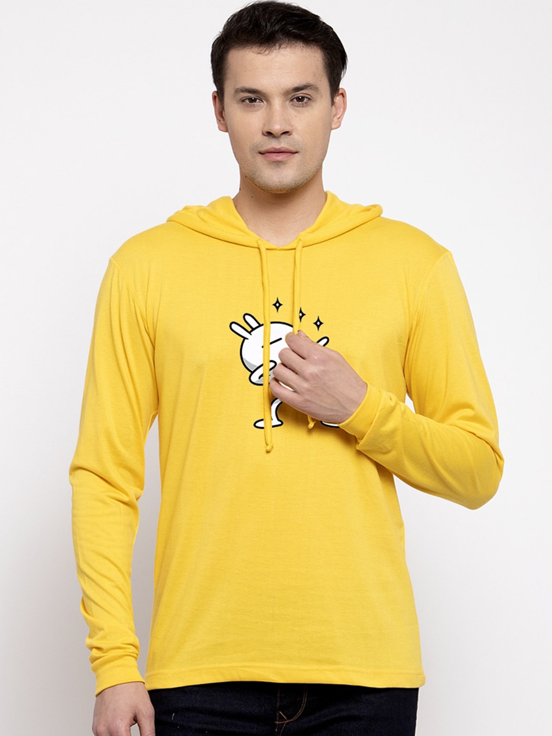 

Friskers Men Yellow Printed Hood T-shirt