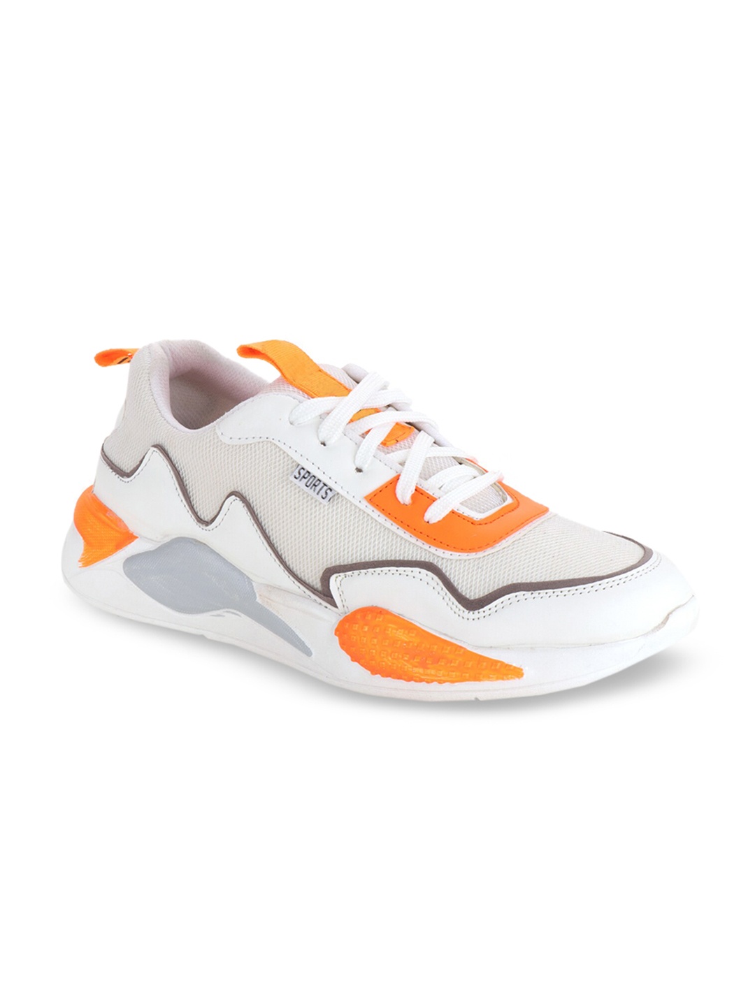 

Woakers Men White & Orange Mesh Running Shoes