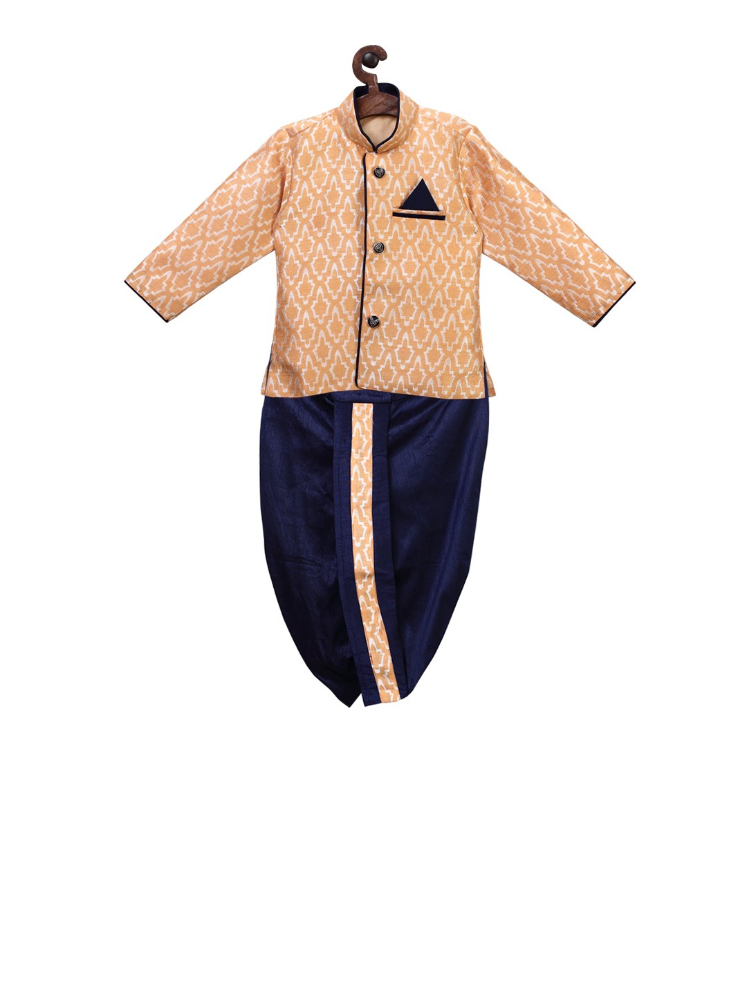 

Ridokidz Boys Beige & Navy Blue Printed Kurta with Dhoti Pants