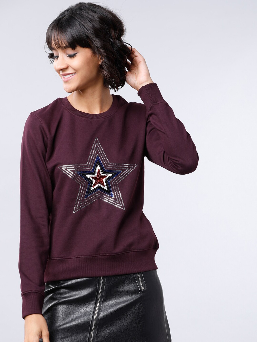 

Tokyo Talkies Women Purple Embellished Sweatshirt