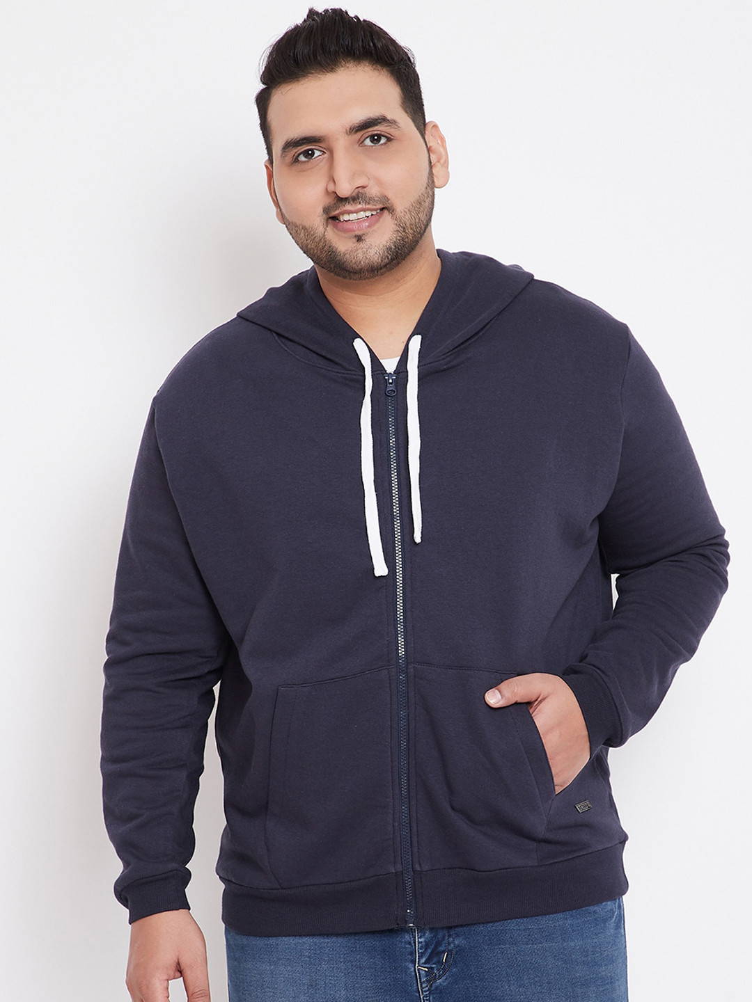 

Instafab Plus Men Navy Blue Solid Hooded Sweatshirt