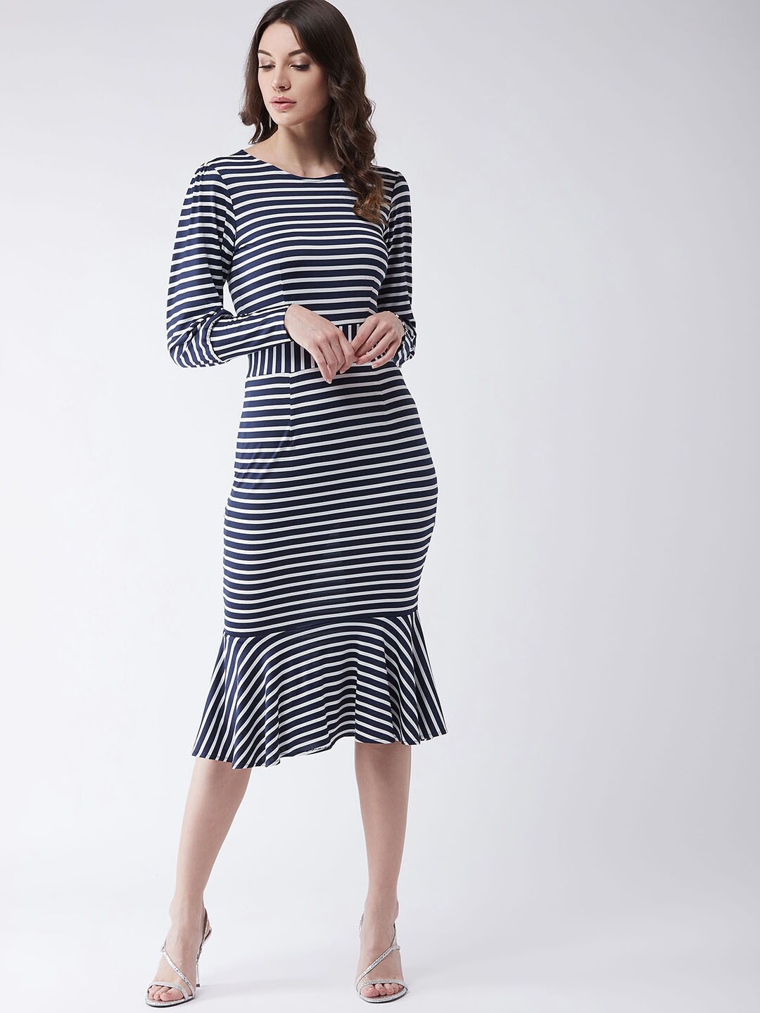 

Zima Leto Women Navy Blue & White Striped Sheath Dress