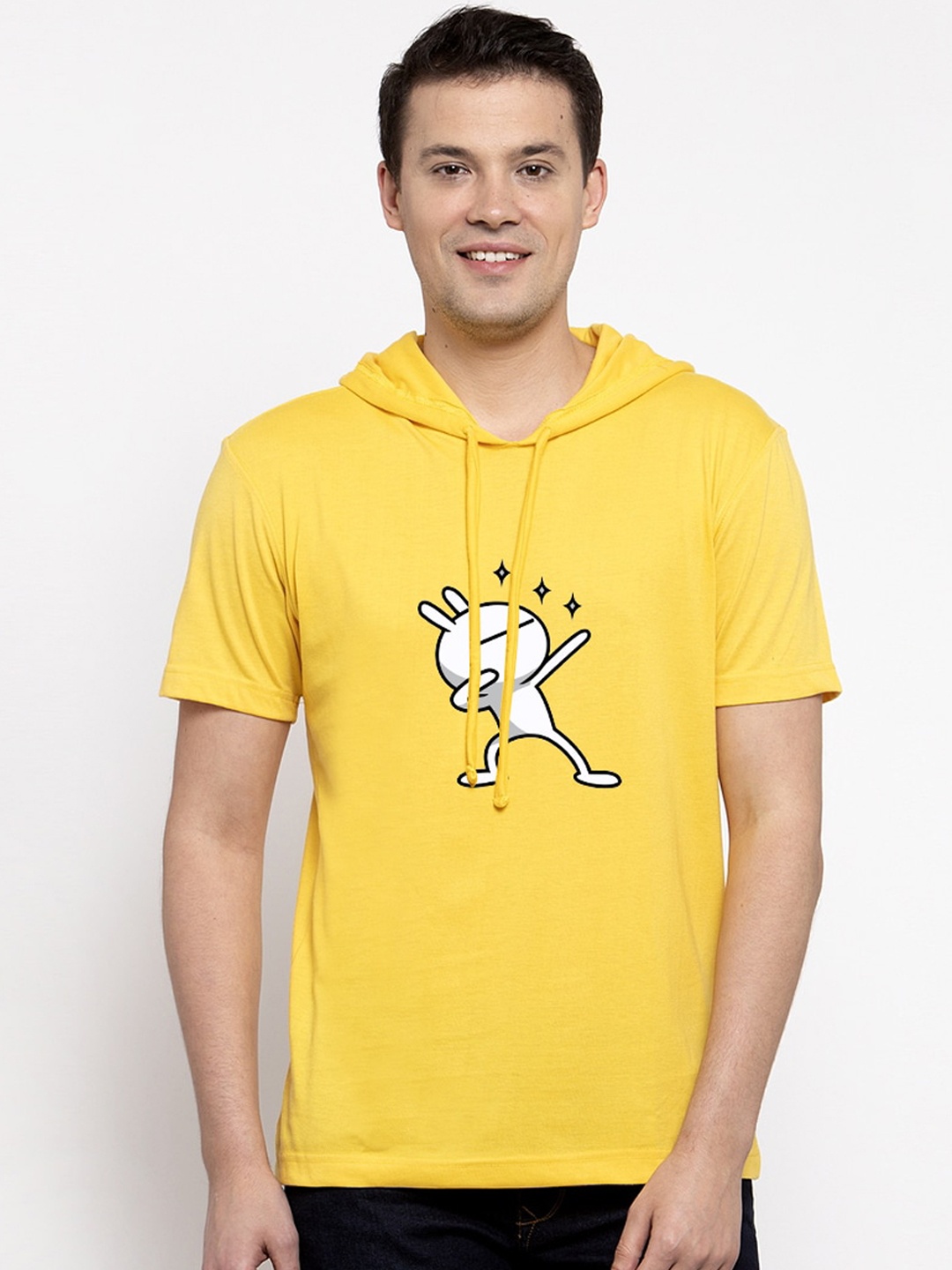 

Friskers Men Yellow Printed Hood T-shirt
