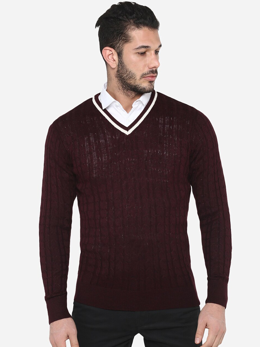 

Red Chief Men Maroon Solid Acrylic Pullover Sweater