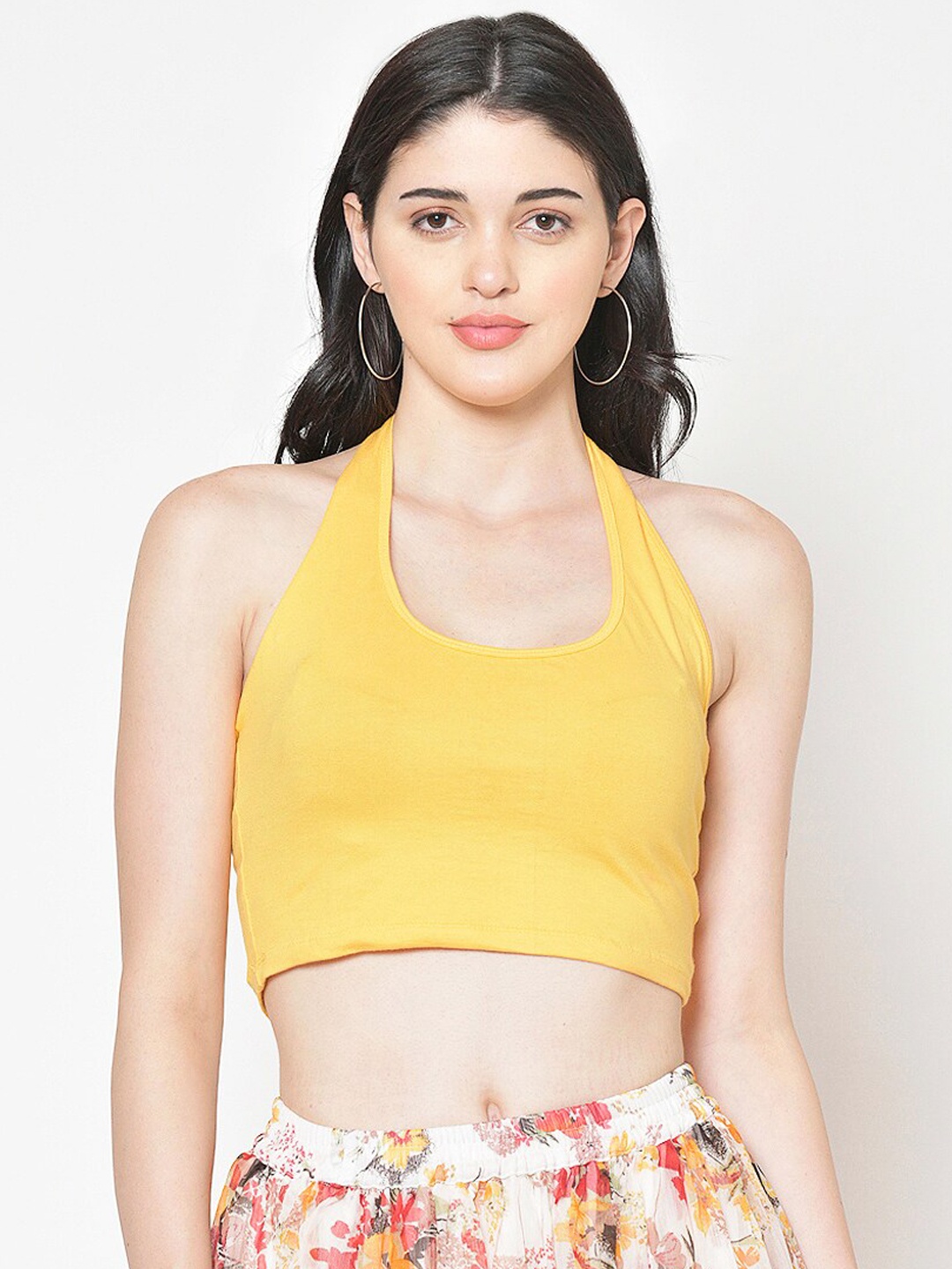 

Cation Women Yellow Solid Fitted Crop Top