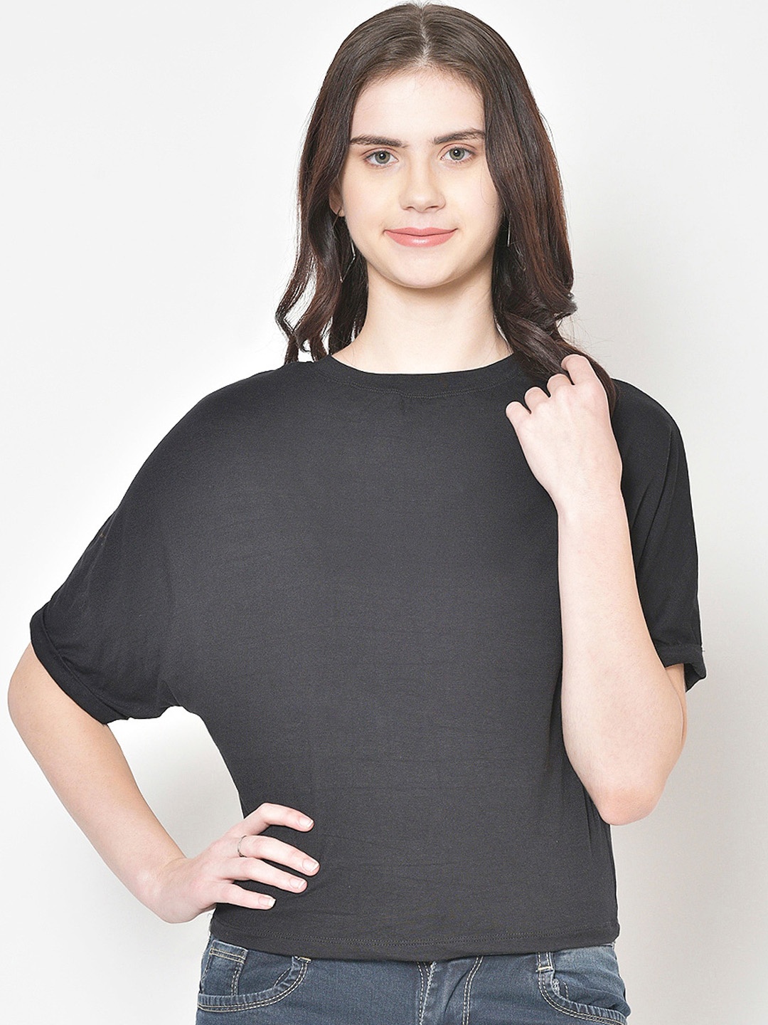 

Cation Women Black Solid Pure Cotton Top