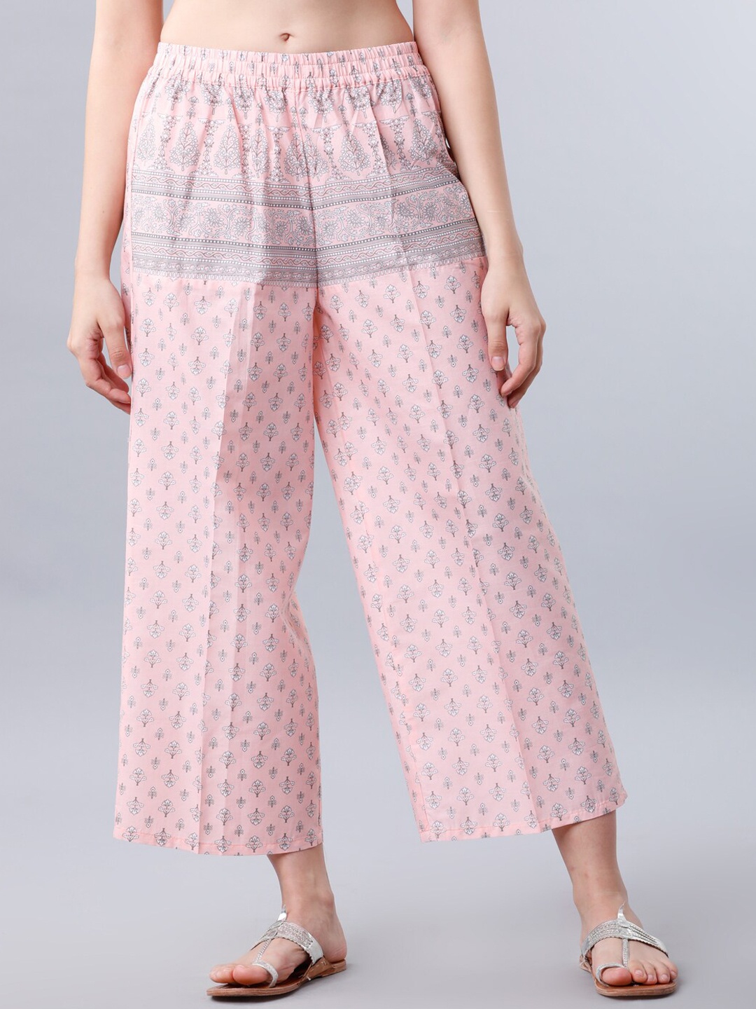 

Vishudh Women Pink & Grey Printed Straight Palazzo