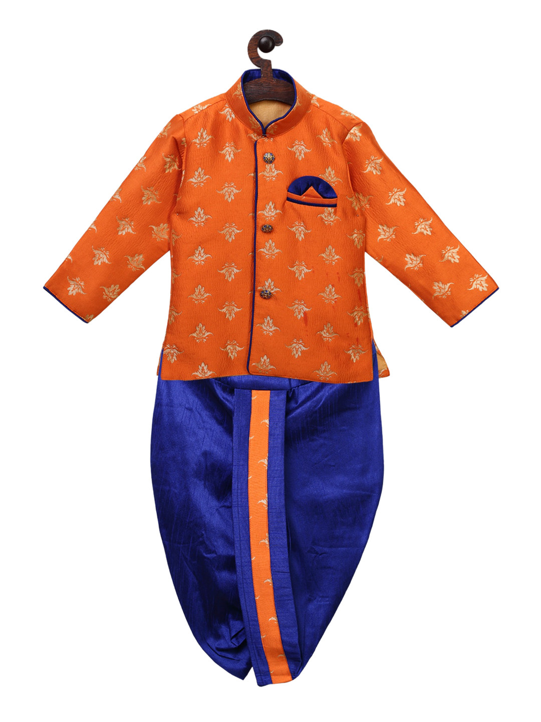 

Ridokidz Boys Orange & Blue Woven Design Kurta with Dhoti Pants