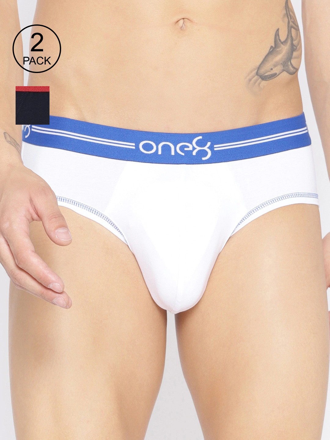 

one8 by Virat Kohli Men Pack Of 2 White And Navy Blue Super Cotton Stretch Briefs-03-PO2