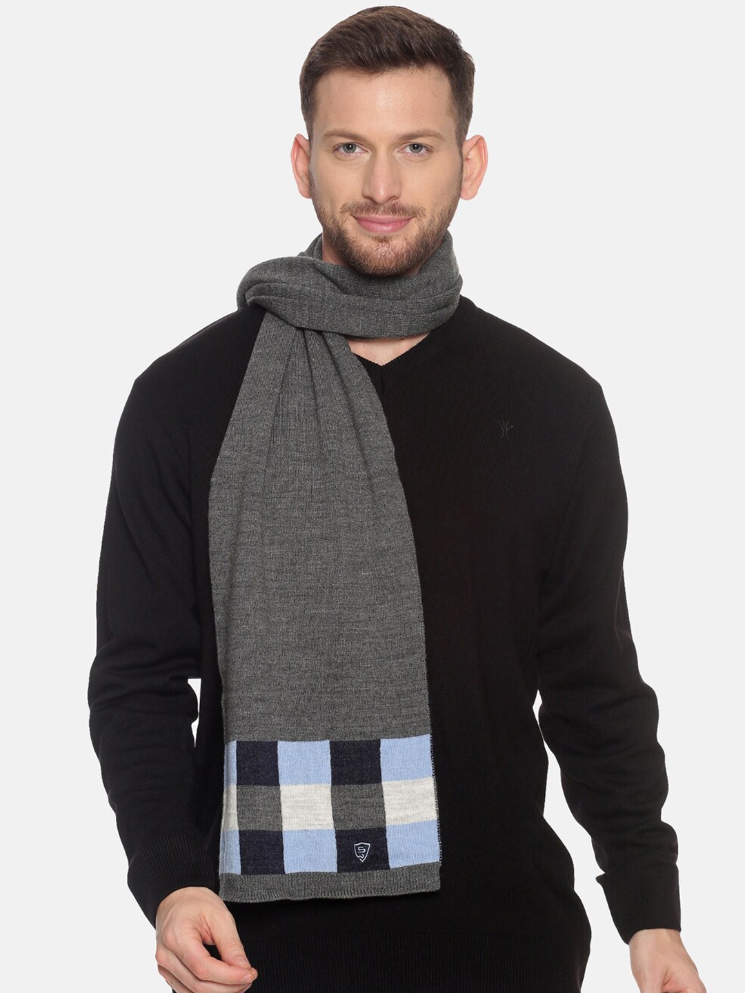 

513 Men Beige & Red Woven Design Mufflers, Grey