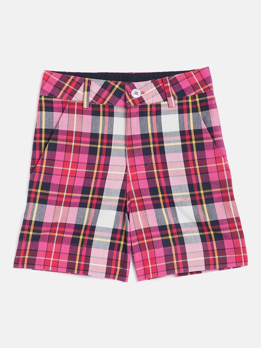 KIDKLO Boys Pink Checked Regular Fit Regular Shorts