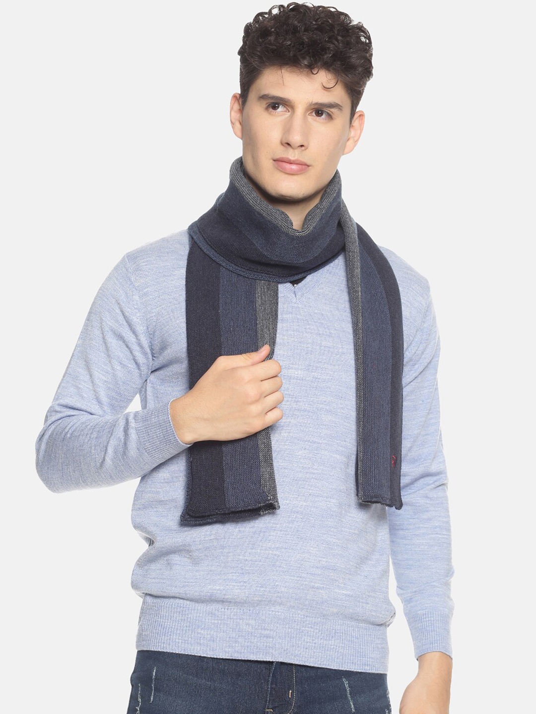 513 Men Navy Blue & Grey Striped Muffler