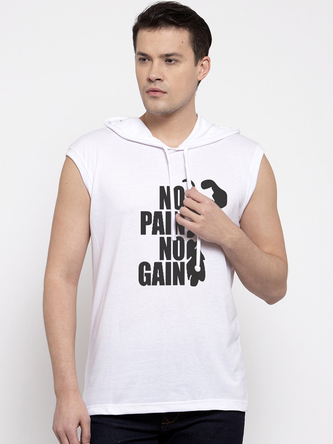 

Friskers Men White Printed Hood T-shirt