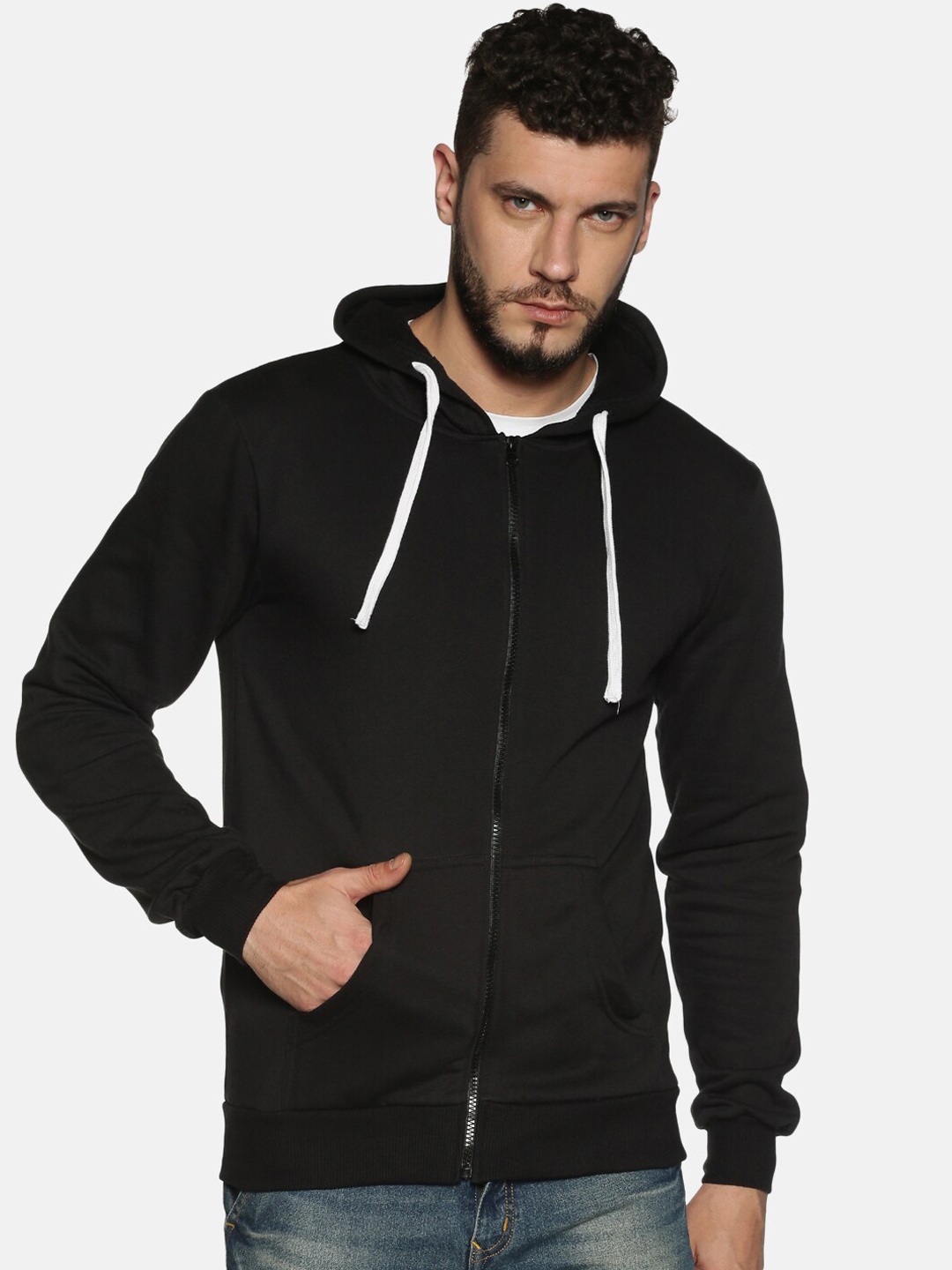 

Instafab Men Black Solid Hooded Sweatshirt