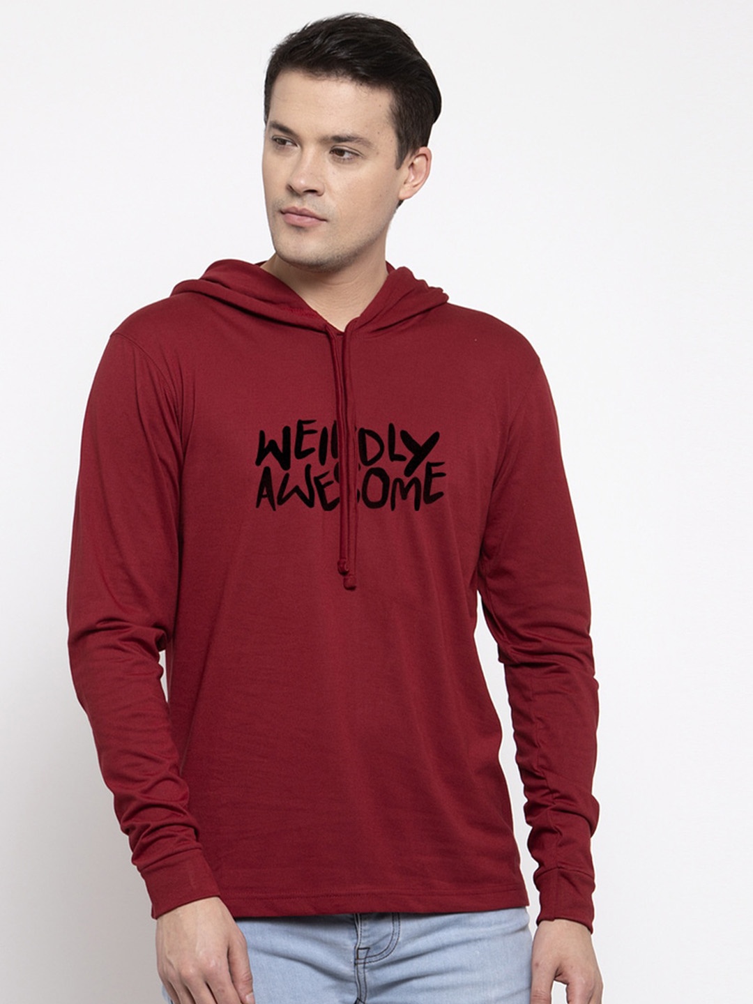 

Friskers Men Maroon Printed Hood T-shirt