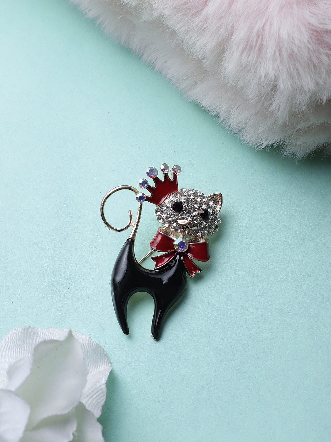 

Mali Fionna Women Black And Red Cat Shaped Brooch