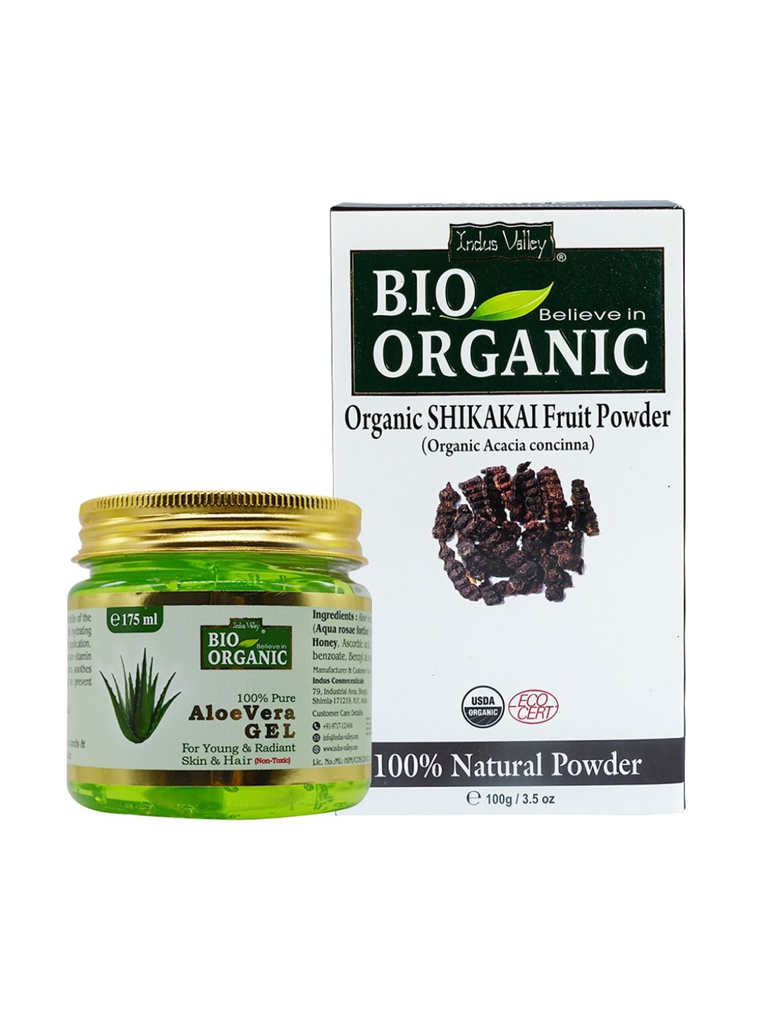 

Indus valley shikakai powder & aloe vera gel combo, Green