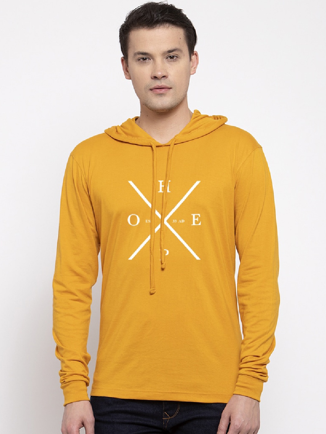 

Friskers Men Yellow Printed Hood T-shirt