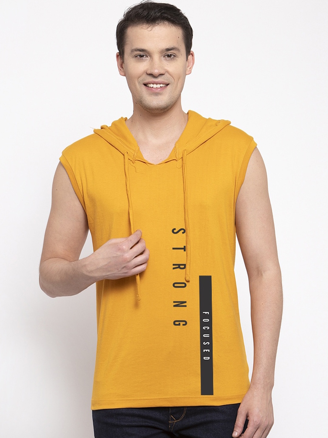 

Friskers Men Yellow Printed Hood T-shirt
