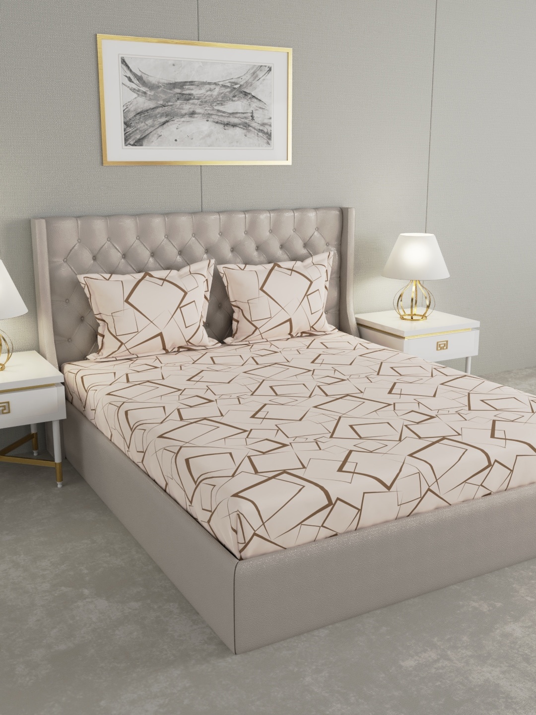 

Raymond Home Beige Abstract 104 TC Cotton 1 Queen Bedsheet with 2 Pillow Covers