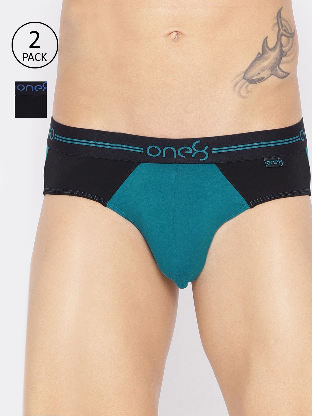 

one8 by Virat Kohli Men Pack Of 2 Colourblocked Cotton Stretch Briefs 204, Sea green
