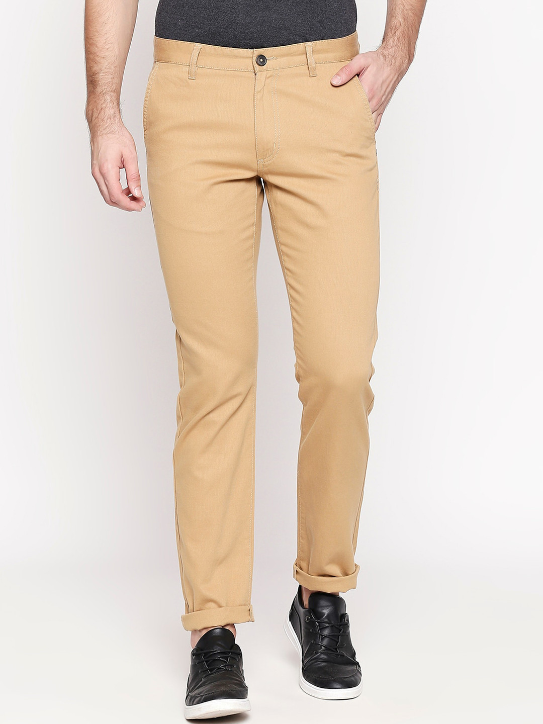 

BYFORD by Pantaloons Men Brown Regular Fit Solid Regular Trousers