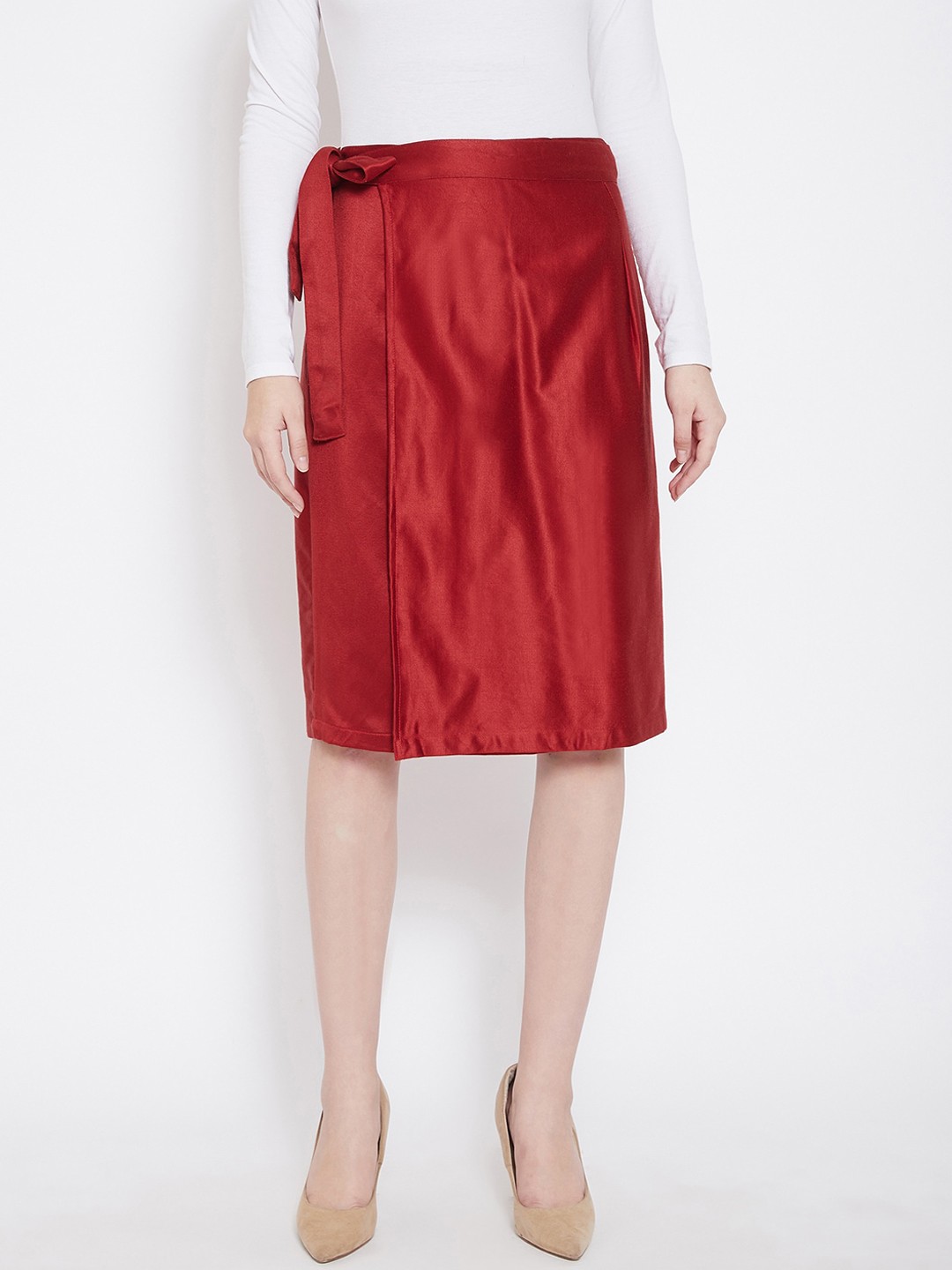 

Ruhaans Women Red Solid Pure Cotton Skirt