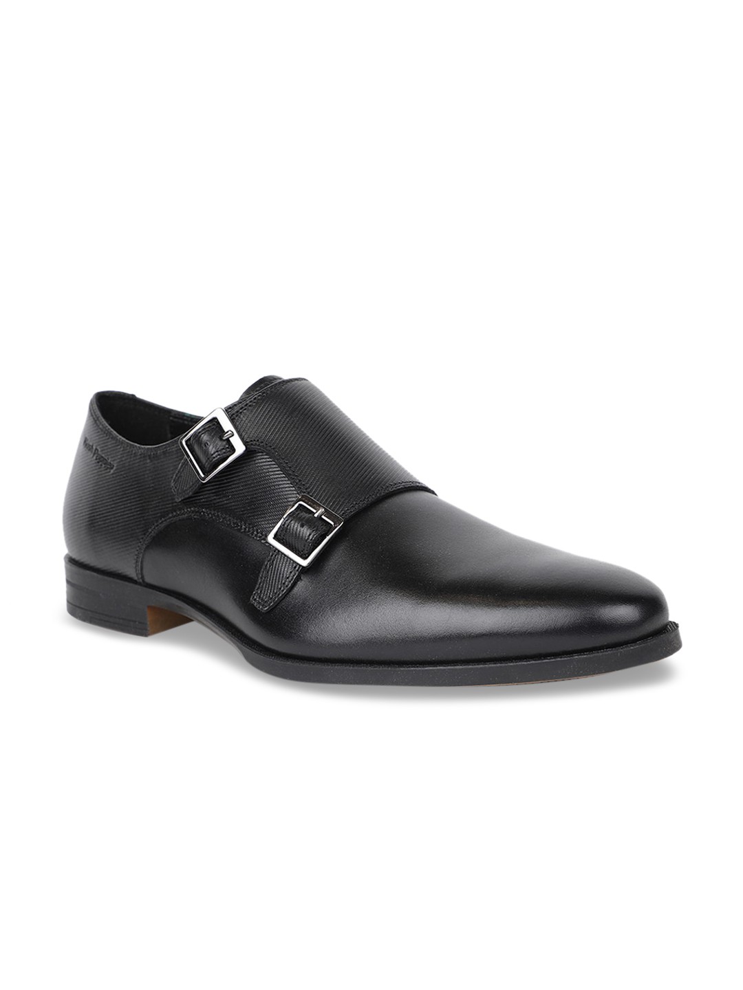 

Hush Puppies Men Black Solid Formal Leather Monk Shoes