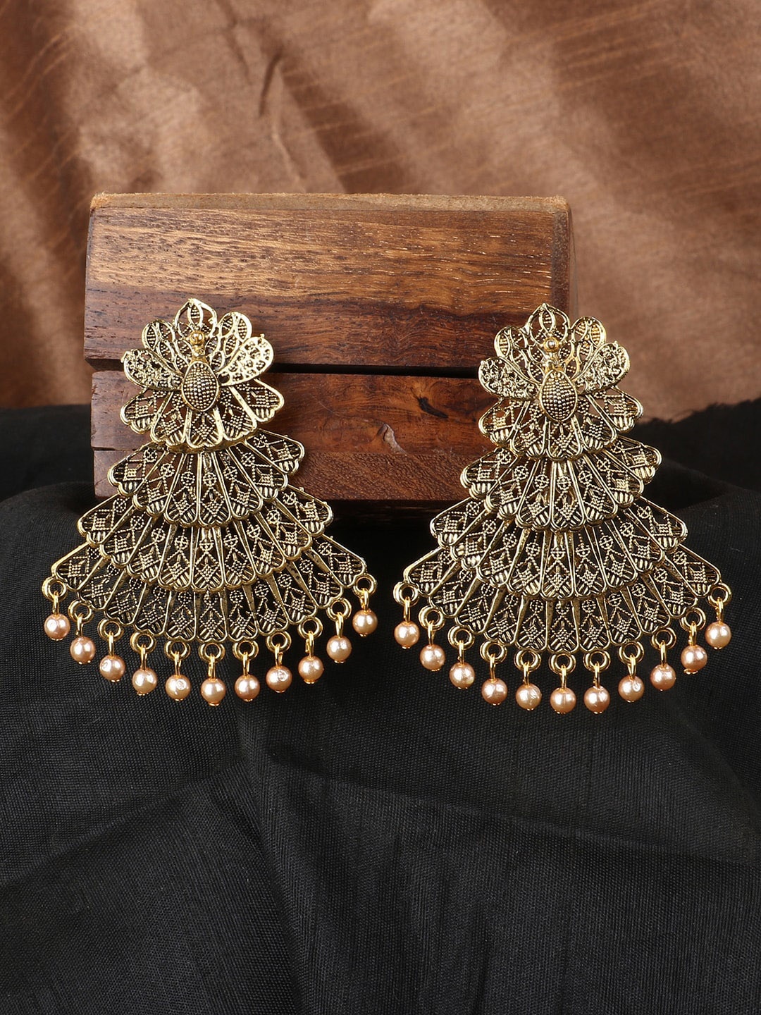 ANIKAS CREATION Gold-Plated Floral Drop Earrings