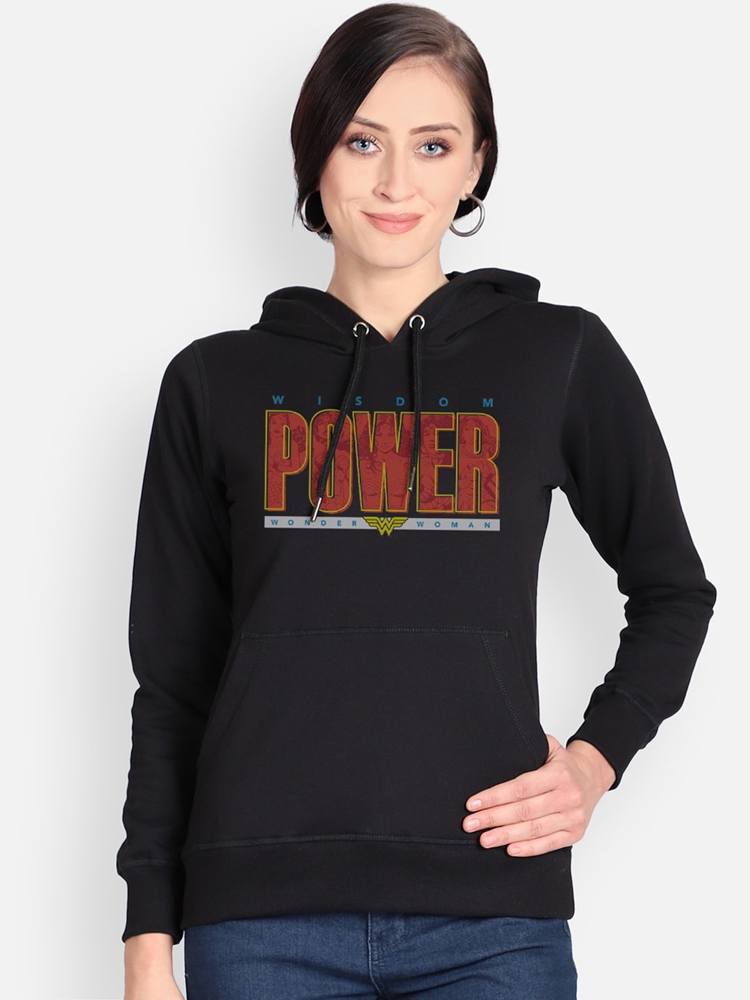 

Free Authority Women Black Wonder Woman Printed Hooded Sweatshirt