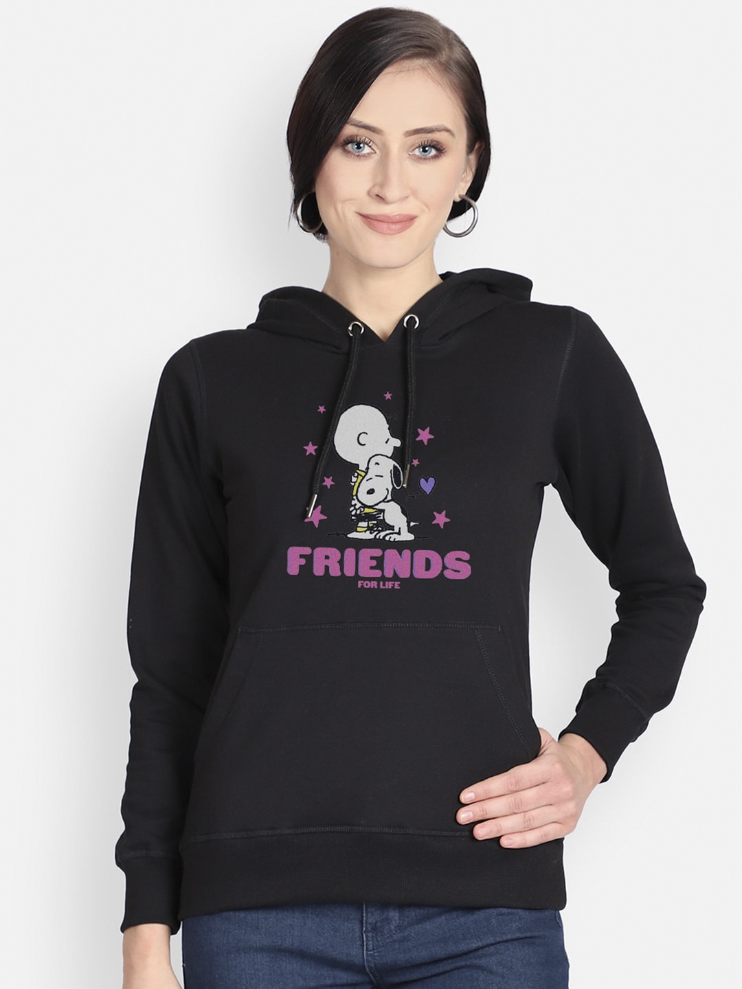 

Free Authority Peanuts Women Black Printed Hooded Sweatshirt
