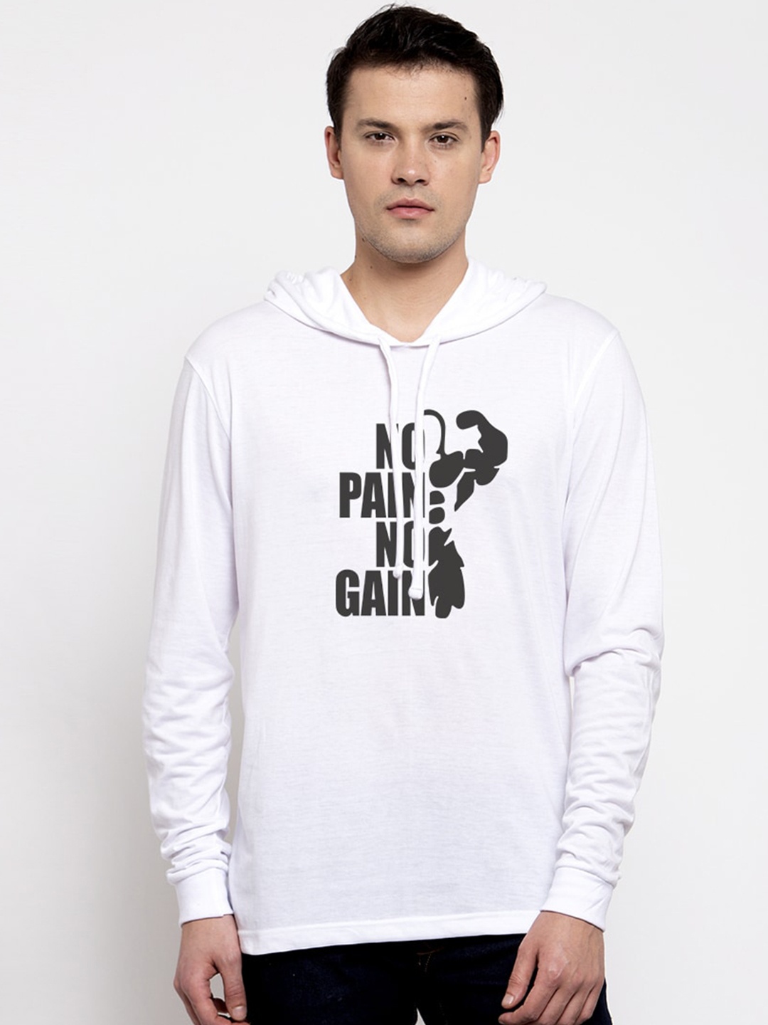 

Friskers Men White Printed Hood T-shirt