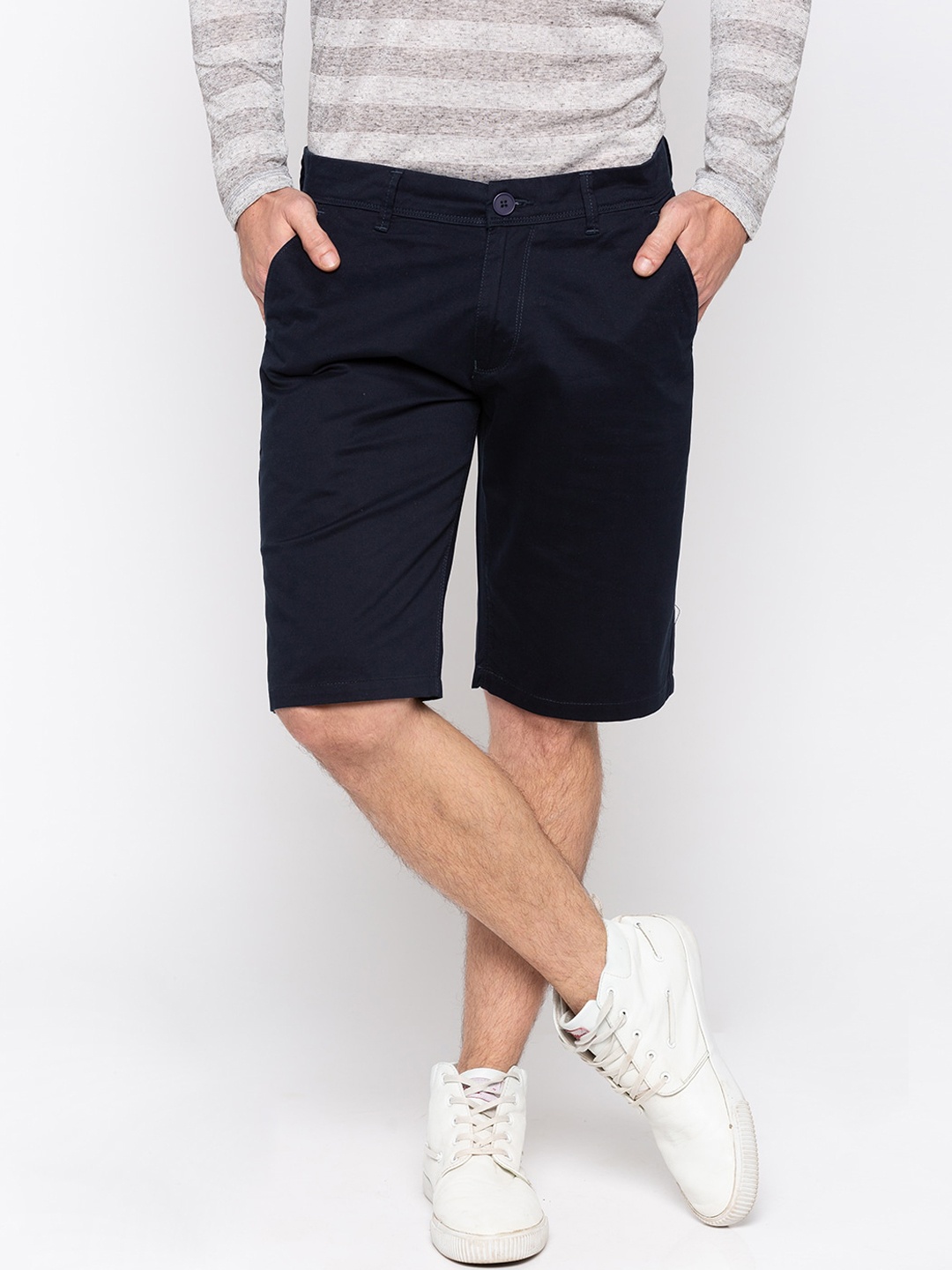 

SPYKAR Men Navy Blue Solid Slim Fit Chino Shorts