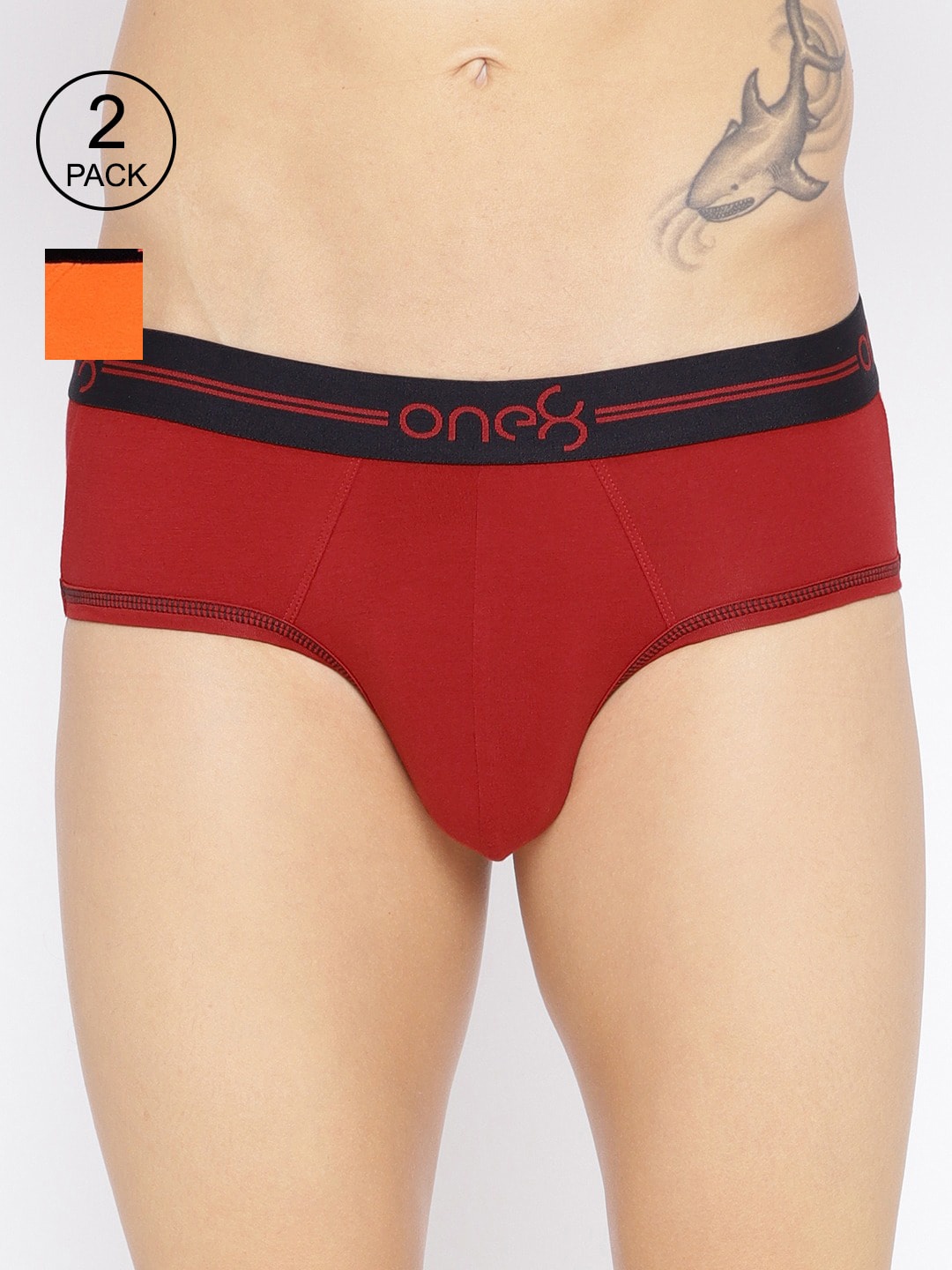 

one8 by Virat Kohli Men Pack of 2 Solid Super Cotton Stretch Briefs 203-PO2, Red