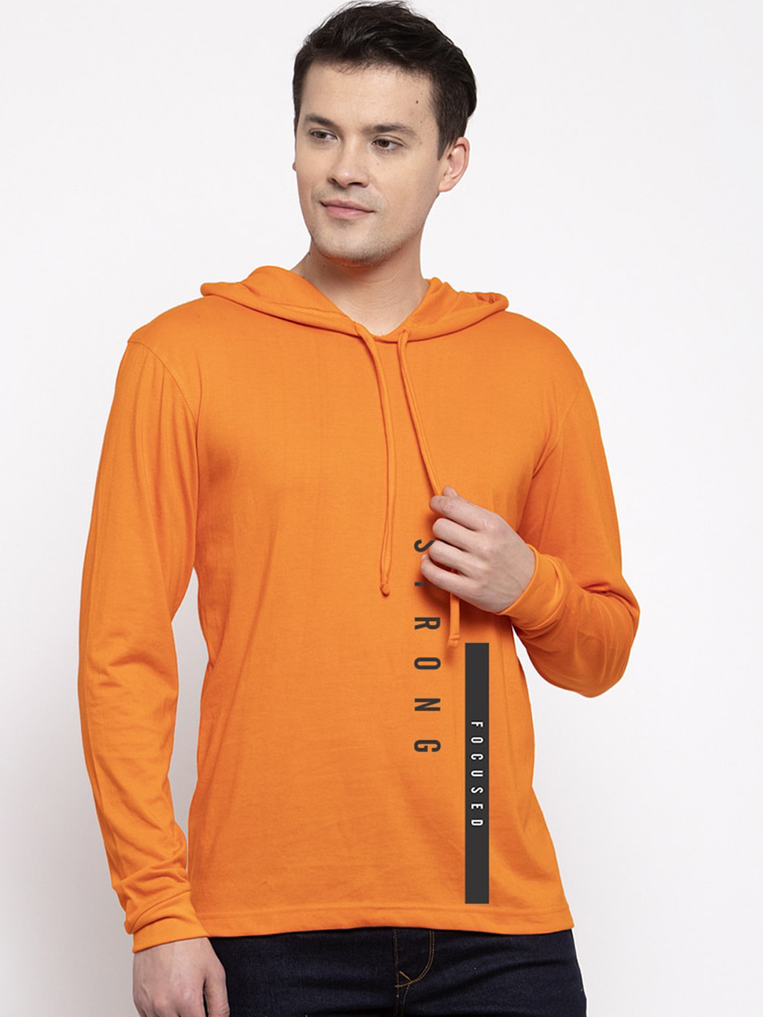 

Friskers Men Orange Printed Hood T-shirt