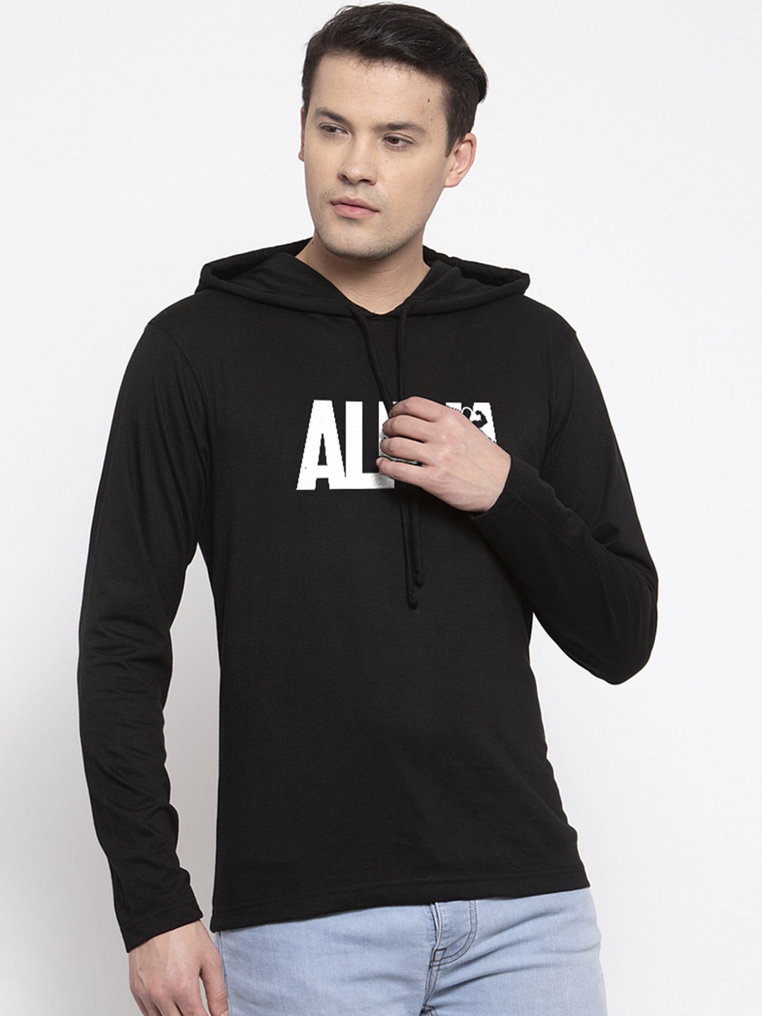 

Friskers Men Black Printed Hood T-shirt