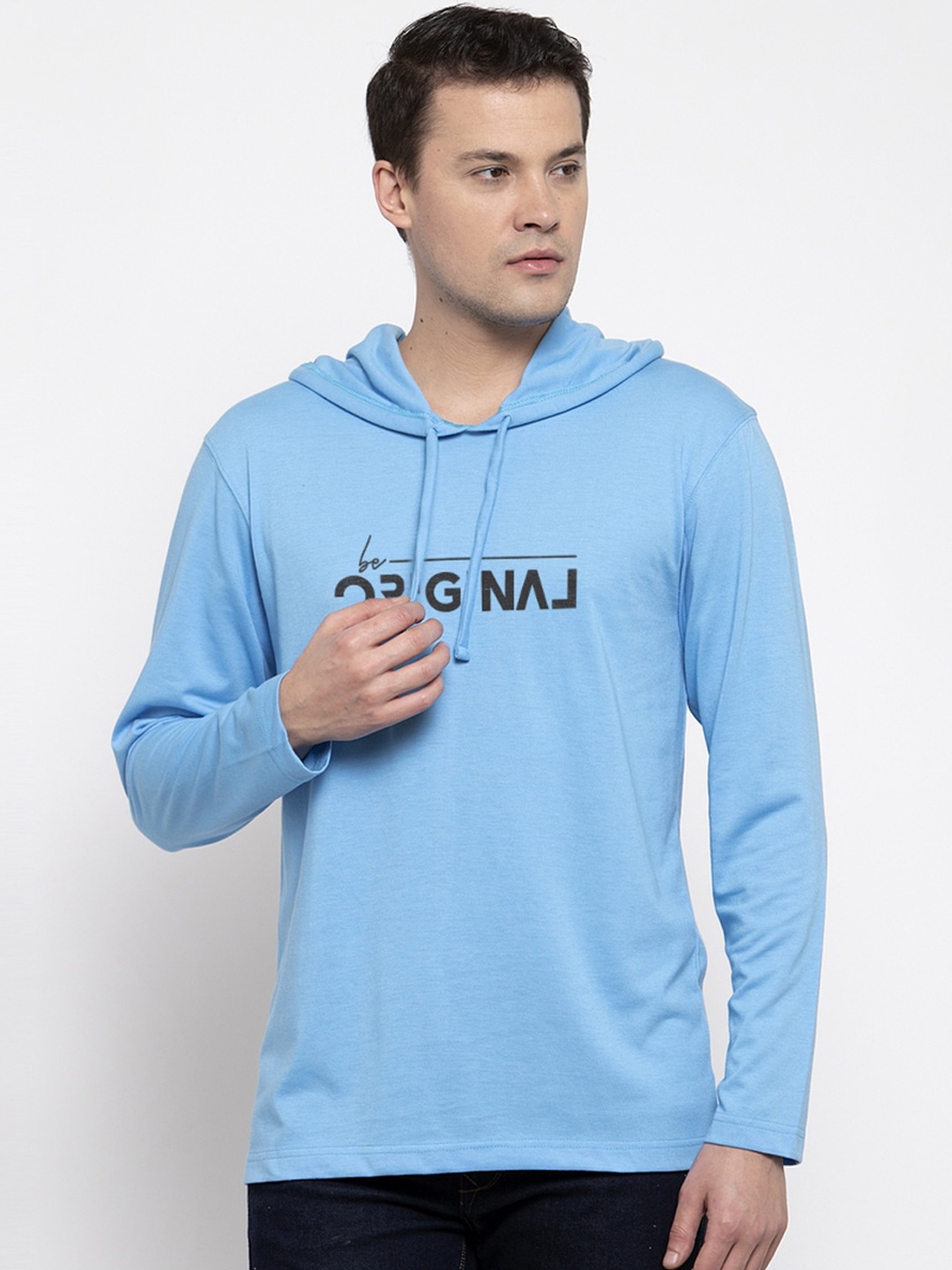 

Friskers Men Turquoise Blue Printed Hood T-shirt