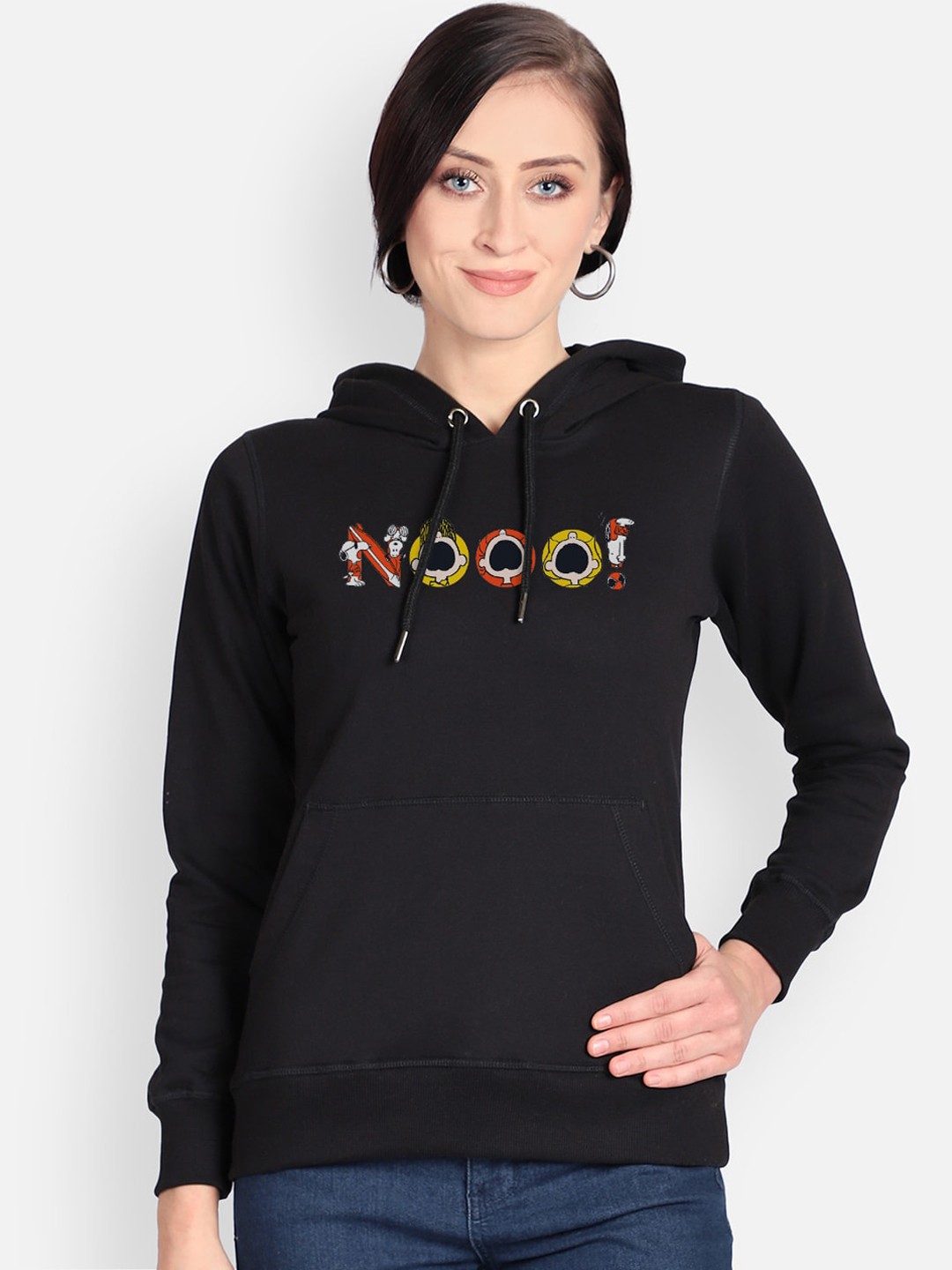 

Free Authority Women Black Peanuts Printed Hooded Sweatshirt
