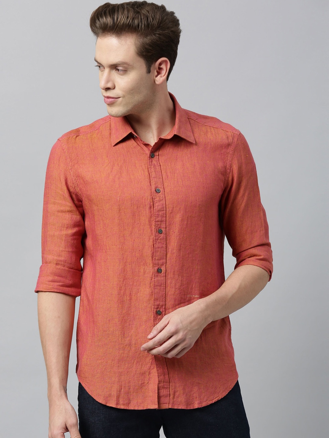 

RARE RABBIT Men Rust & Orange Tailored Fit Solid Casual Shirt
