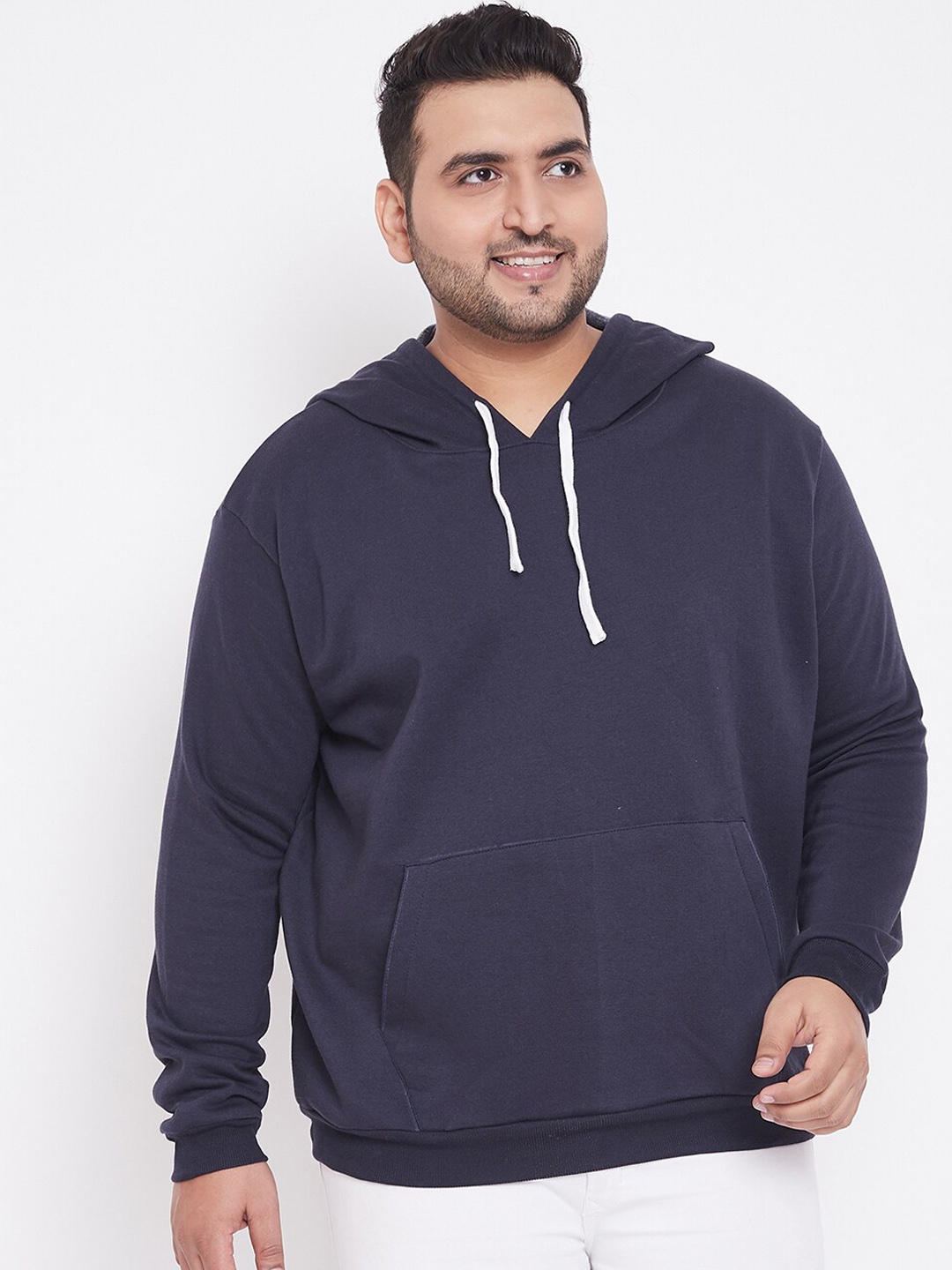 

Instafab Plus Men Navy Blue Solid Hooded Sweatshirt