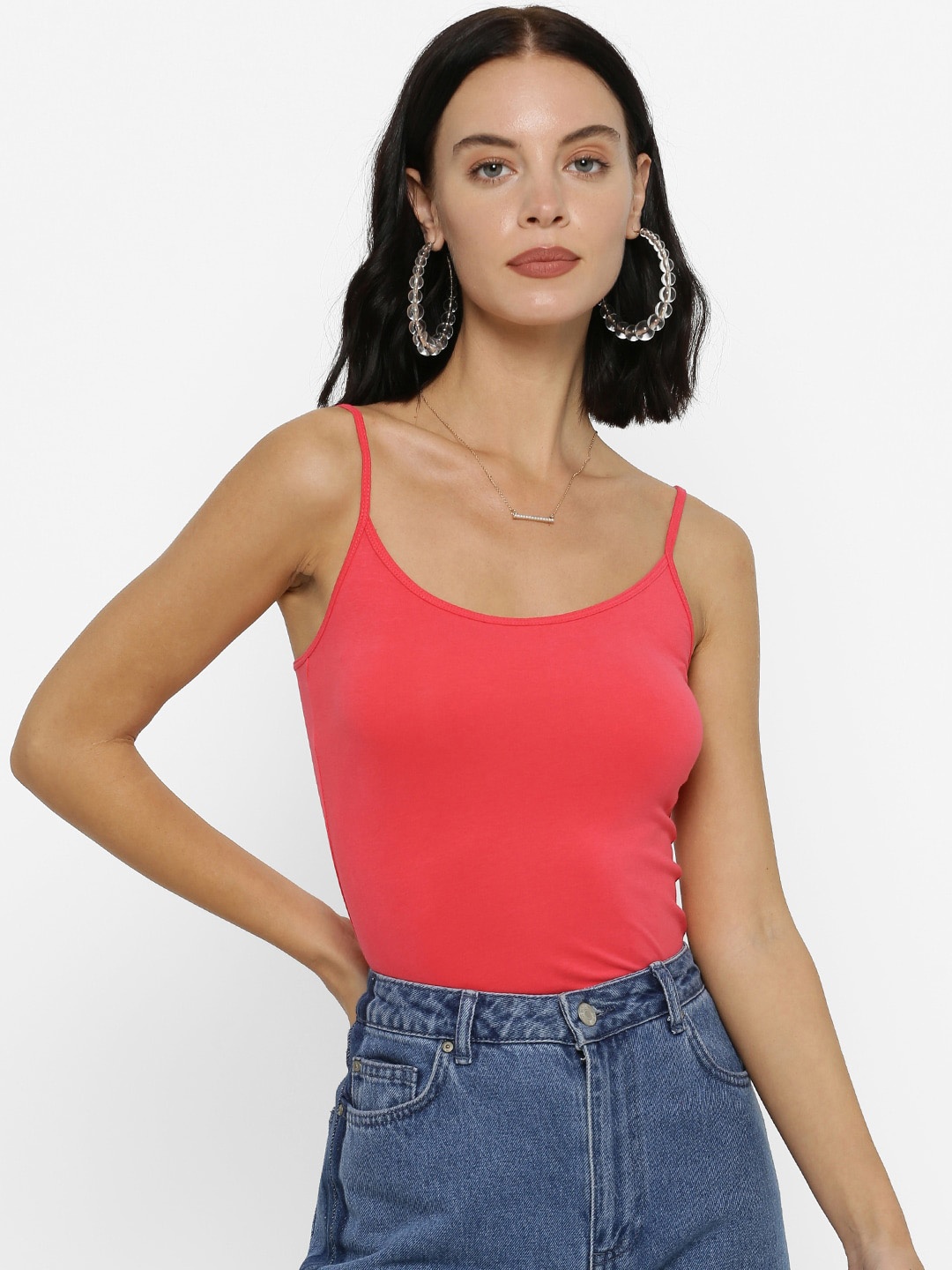 

FOREVER 21 Women Pink Solid Fitted Top